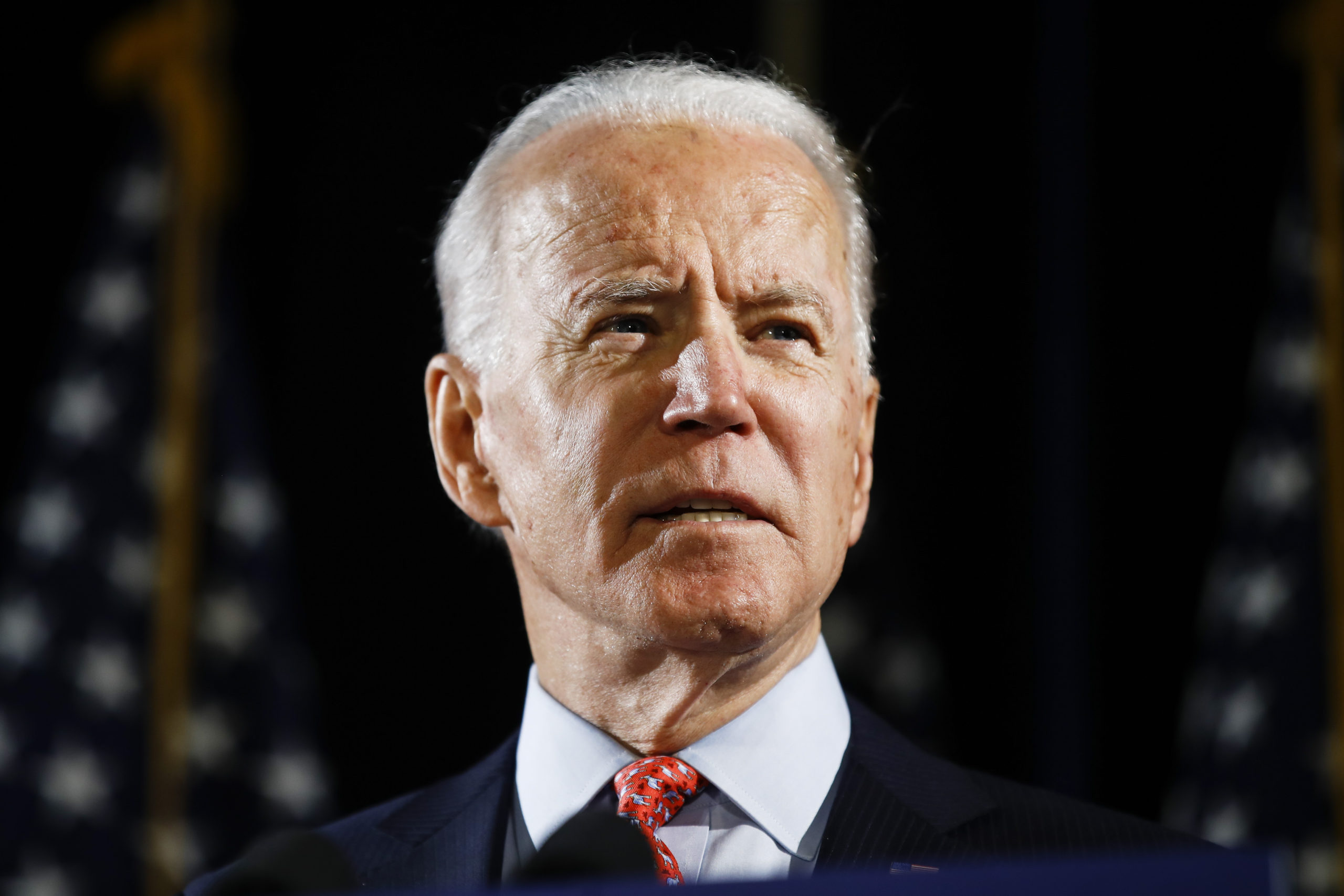 Democratic presidential candidate former Vice President Joe Biden discuses the coronavirus, Thursday, March 12, 2020, in Wilmington, Del. (AP Photo/Matt Rourke)